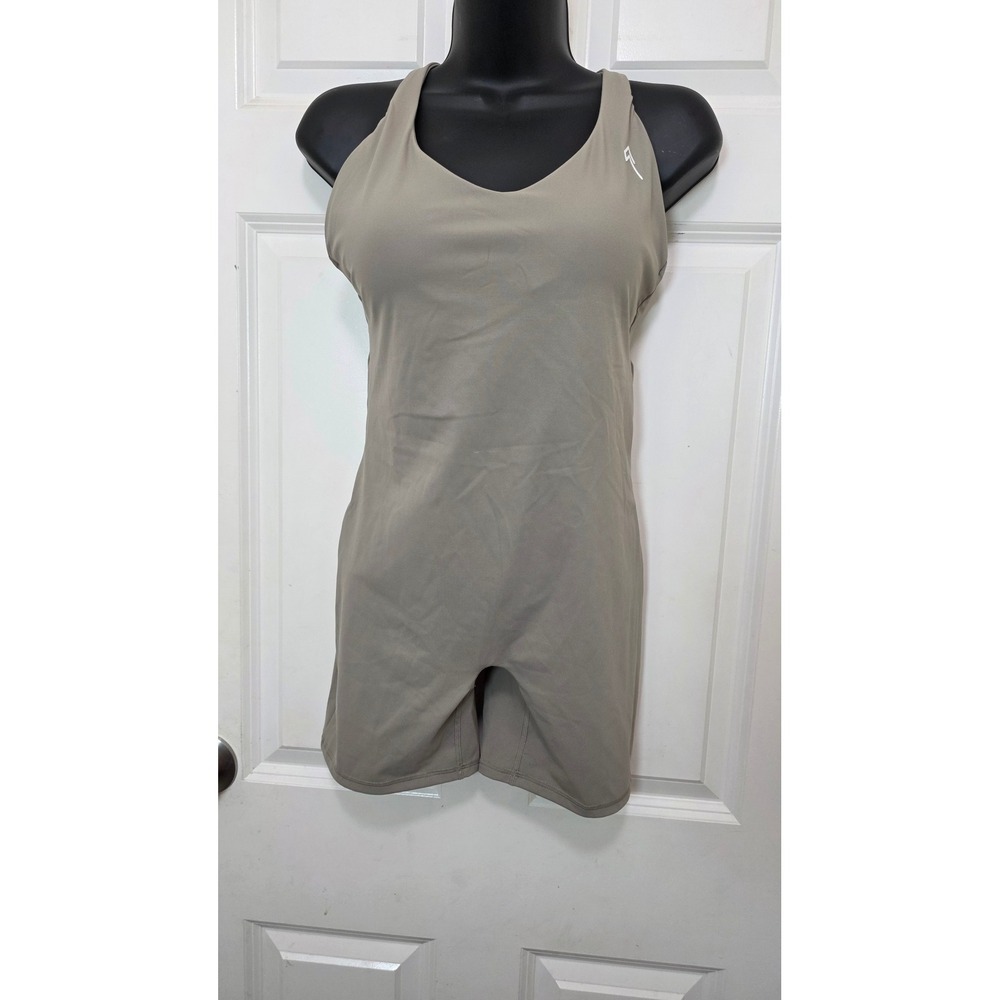 NEW Oner Active Effortless Romper Womens M Taupe Athletic Bodysuit Cross Back